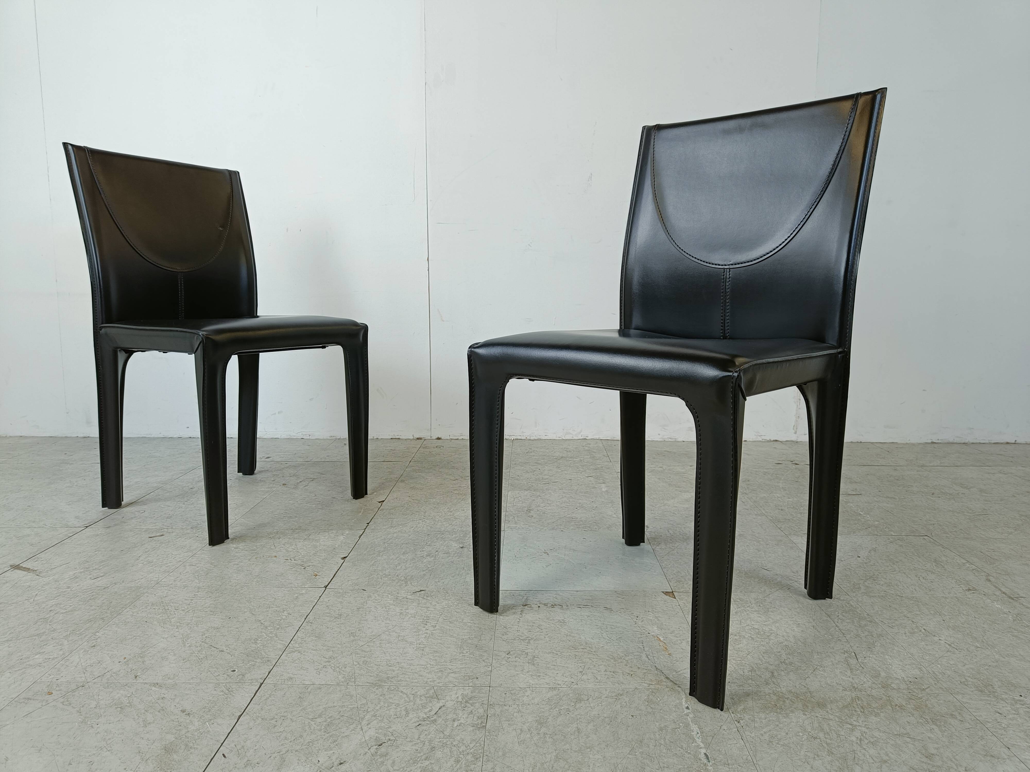 Black leather dining chairs by Arper italy, 1980s - set of 6