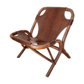 Fauteuil en cuir et bambou