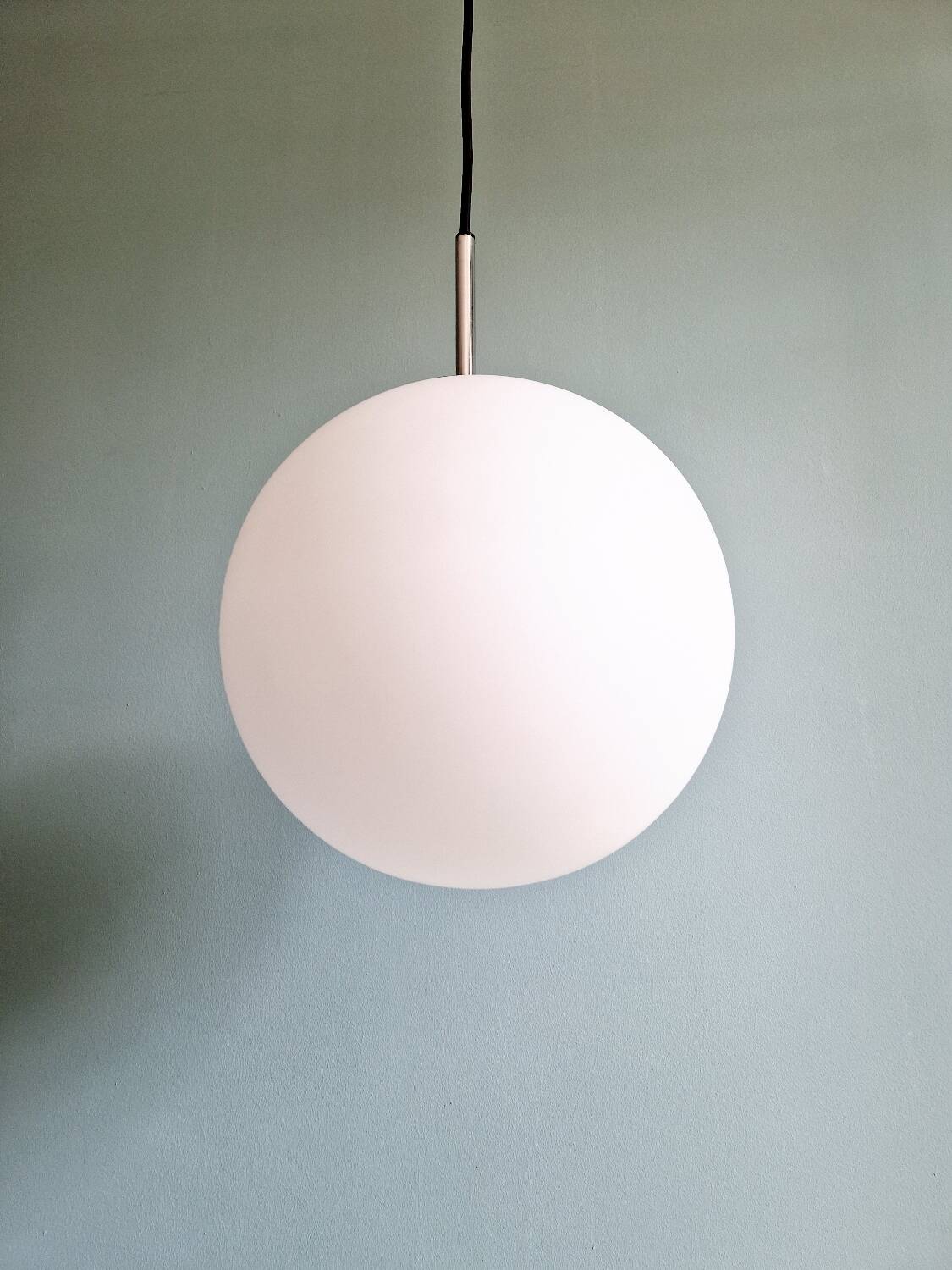 Large pendant lamp in white satin opal glass, Glashütte Limburg, 1970