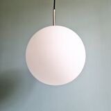 Large pendant lamp in white satin opal glass, Glashütte Limburg, 1970