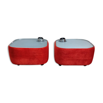 Pair of bedside tables / 70s sofa ends in aluminum and fur