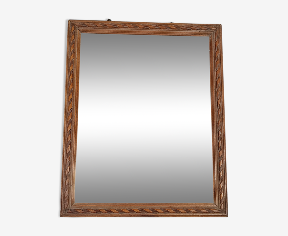 Miroir ancien style Louis XVI bois sculpté, glace biseautée 31x25 cm SB