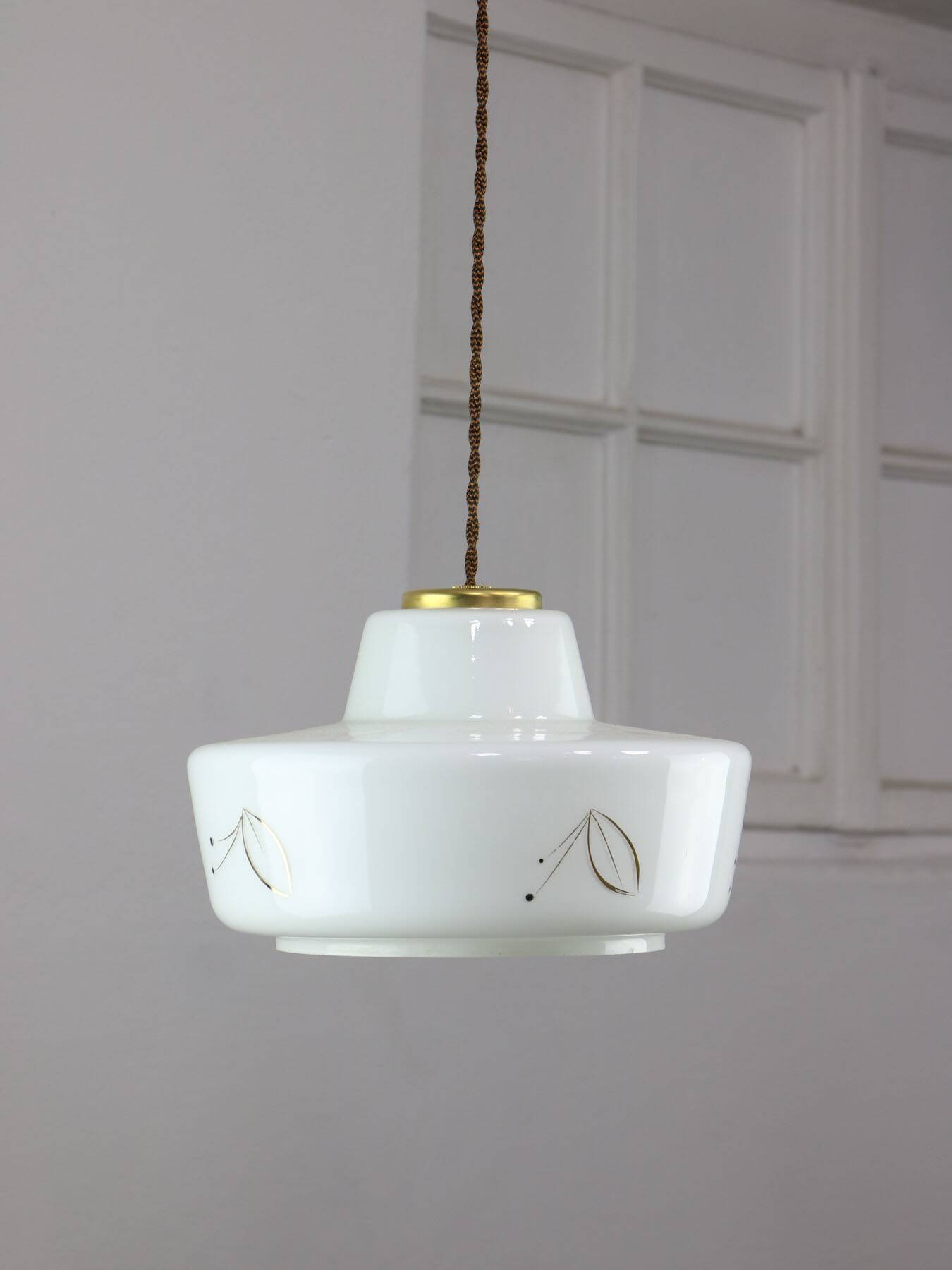 Mid-century Modern Italian Brass and White Glass Pendant Lamp, 1960s