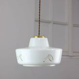 Mid-century Modern Italian Brass and White Glass Pendant Lamp, 1960s