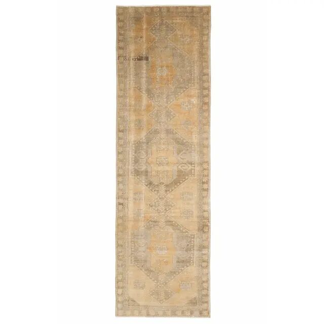 Vintage Turkish Oushak Handmade Wool Cotton Orange Runner Rug 97x327