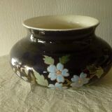 Centerpiece vase in blue earthenware from the oven with Sarreguemines enameled decor