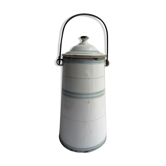 Pot à lait art déco laitière tôle émaillée blanc et bleu signée etoile pen