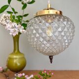 Vintage diamond-point glass globe pendant light