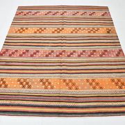 5x6 Vintage Red & Orange Striped Kilim Rug, 163x193Cm
