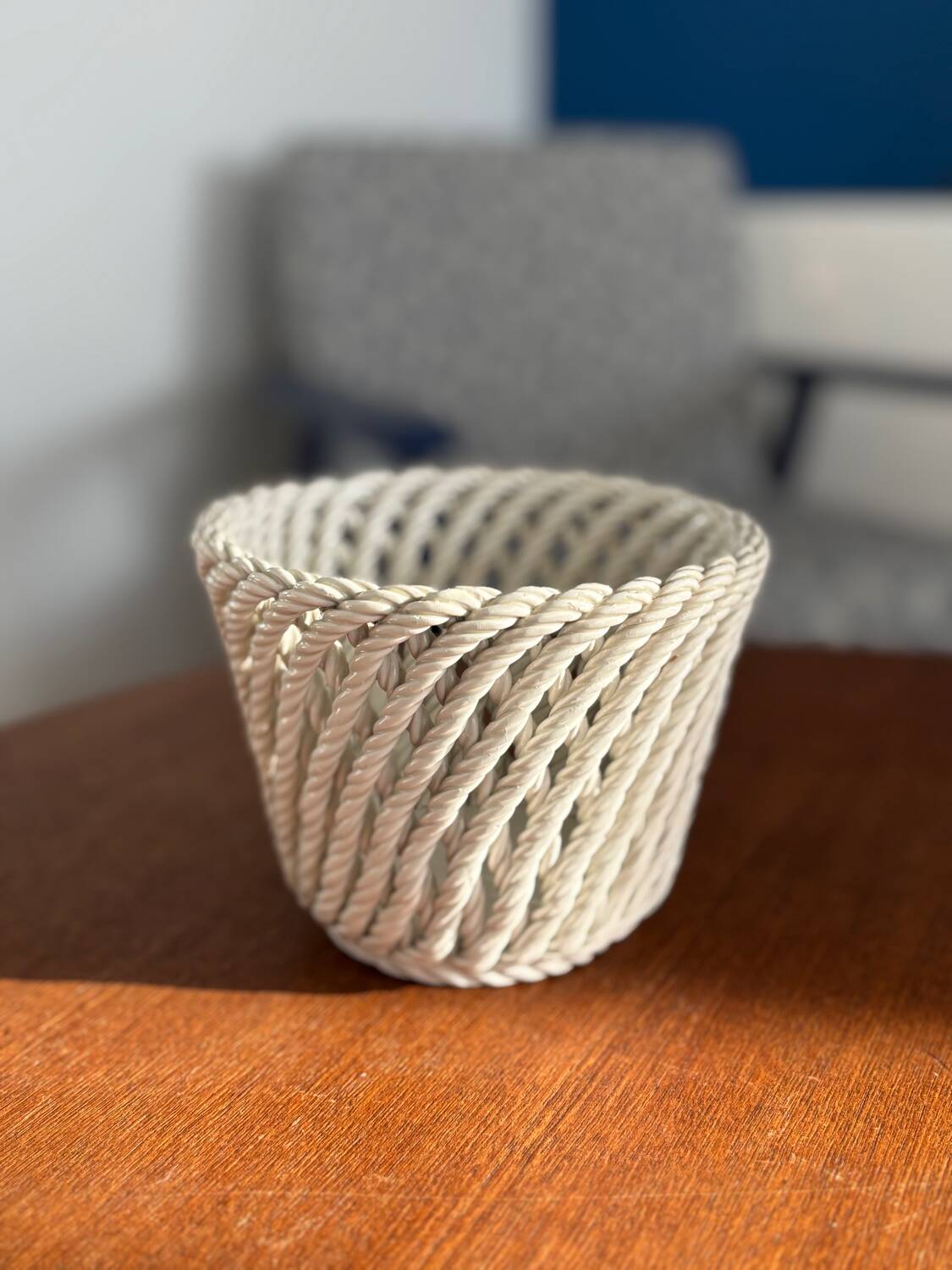 white openwork woven ceramic planter - elegant plant pot