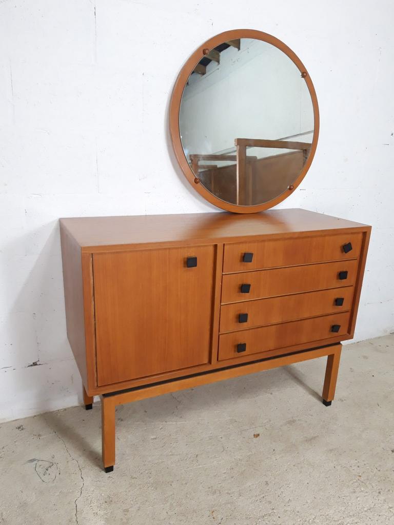 Vintage wooden round mirror MDK, 65 cm