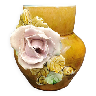 Miniature Art Nouveau floral vase Barbotine NIMY 1900 #220593