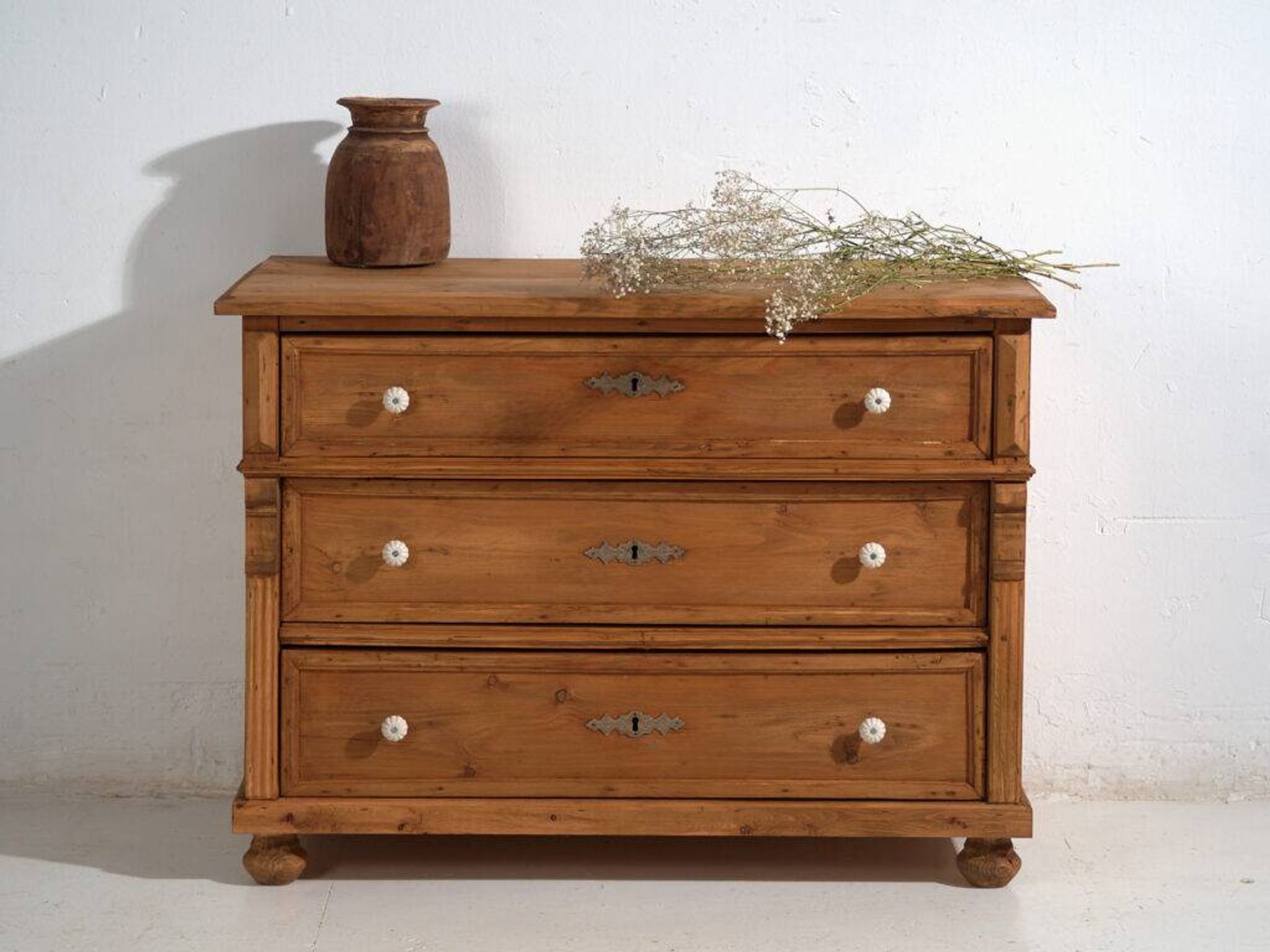 Antique solid pine chest of drawers – European rustic furniture – circa 1900