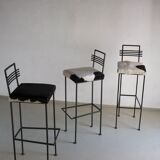 Trois tabourets de bar en fer forgé | Olsson & Dam | Suède | Années 1990