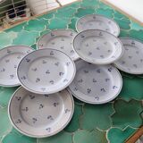 8 assiettes à dessert anciennes bleues fleuries faïencerie nouvelle