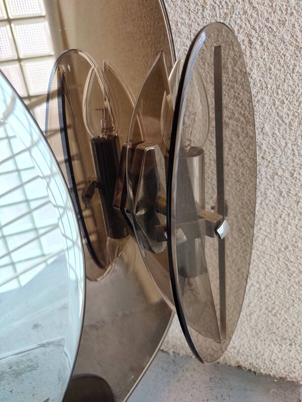 Miroir de salle de bain verre fumé, design italien, années 80