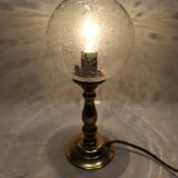 small 80's table lamp in glass and gold metal