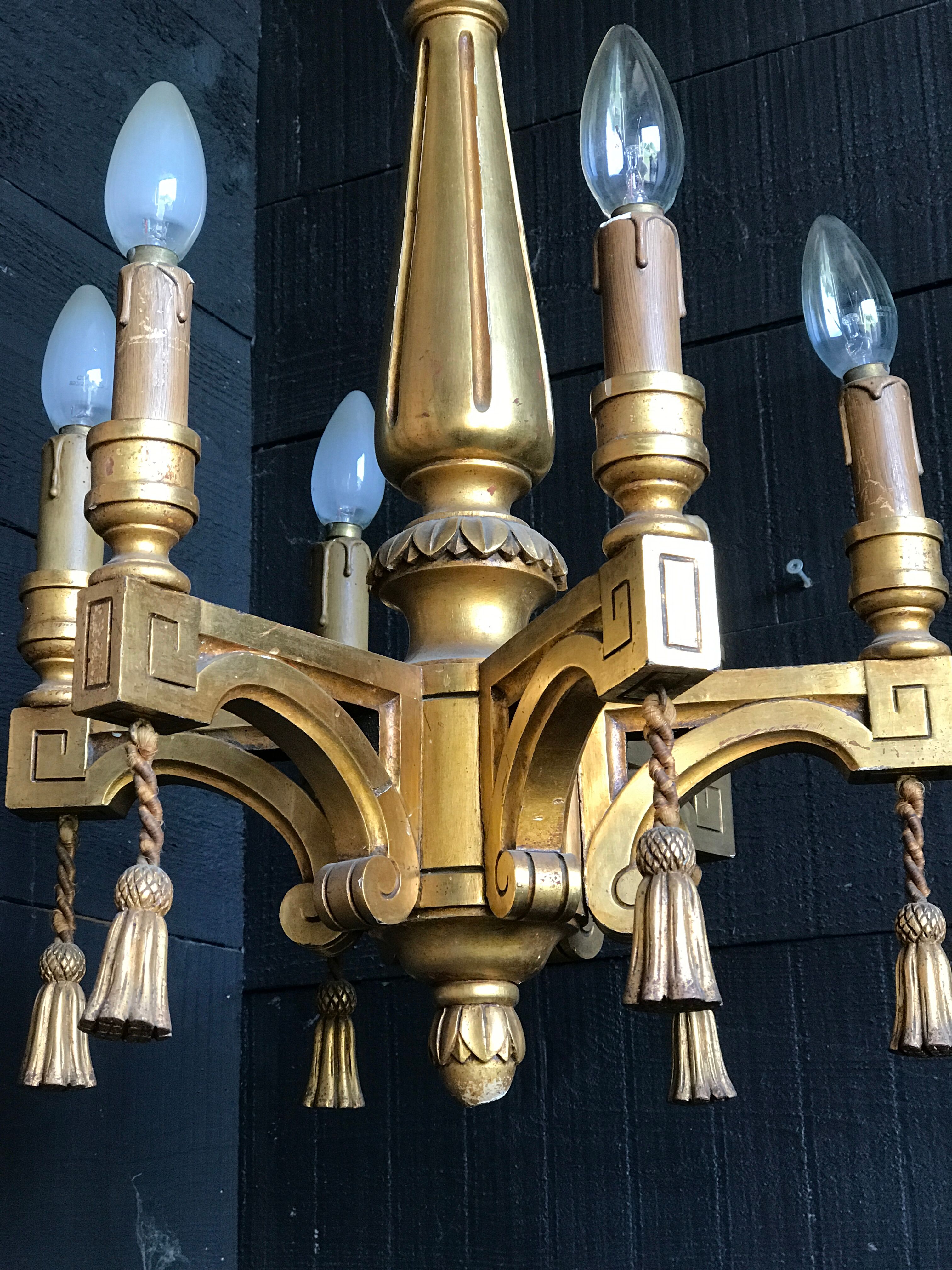 Golden wood chandelier