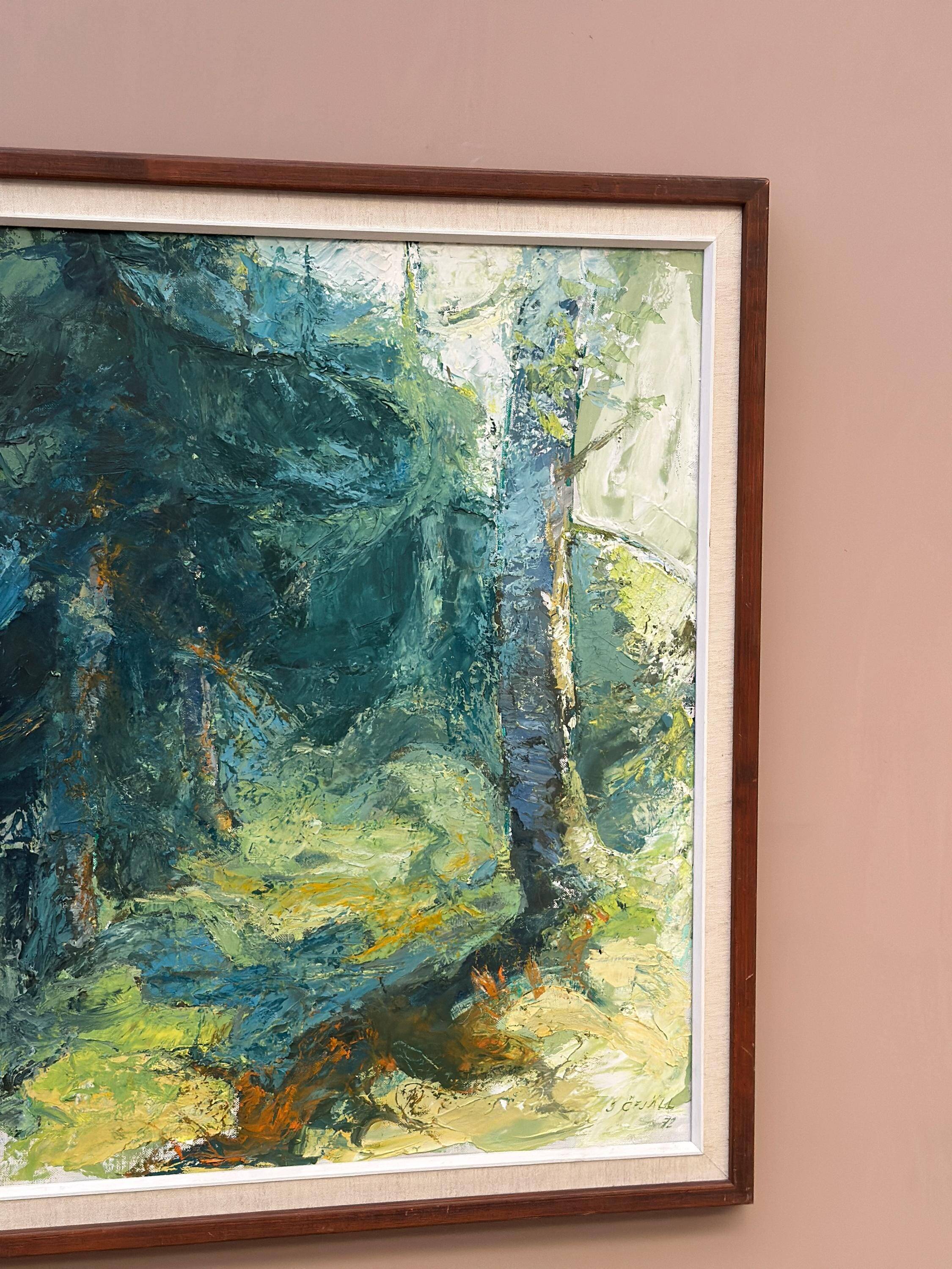 Original Mid Century Swedish Oil on Canva"Forest Brows" by Inga Öfjäll