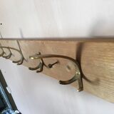 Patère portemanteaux mural vintage 7 crochets laiton bois brut