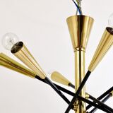 Black and brass articulated Sputnik chandelier in Stilnovo style, Italy, 1950.