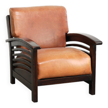 Elegant cowhide armchair with beautiful details in timeless Art Deco design