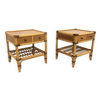Set of 2 rattan bedside tables, Kenneth Bergenblad, Dux, Sweden, 1960.