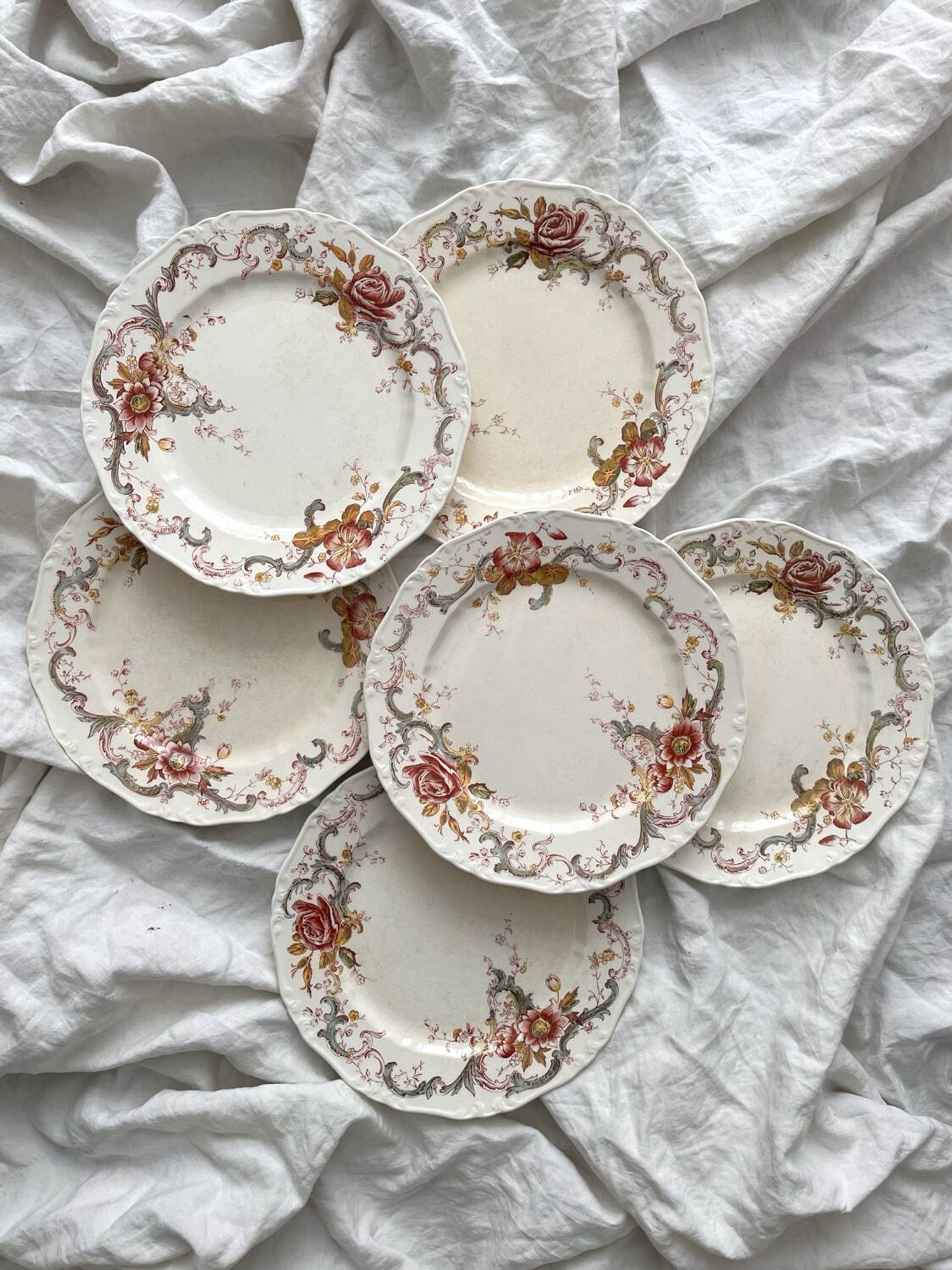 6 polychrome ironstone dinner plates "Wentworth" by Emile Bourgeois