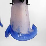 Wrought Iron and Blue Glass Paste Chandelier, Art Deco, France