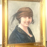 Portrait of a lady oil on canvas With Wooden gilded  frame signed 1928