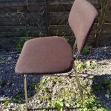Pair old metal chair chromé - vintage 70s brown fabric