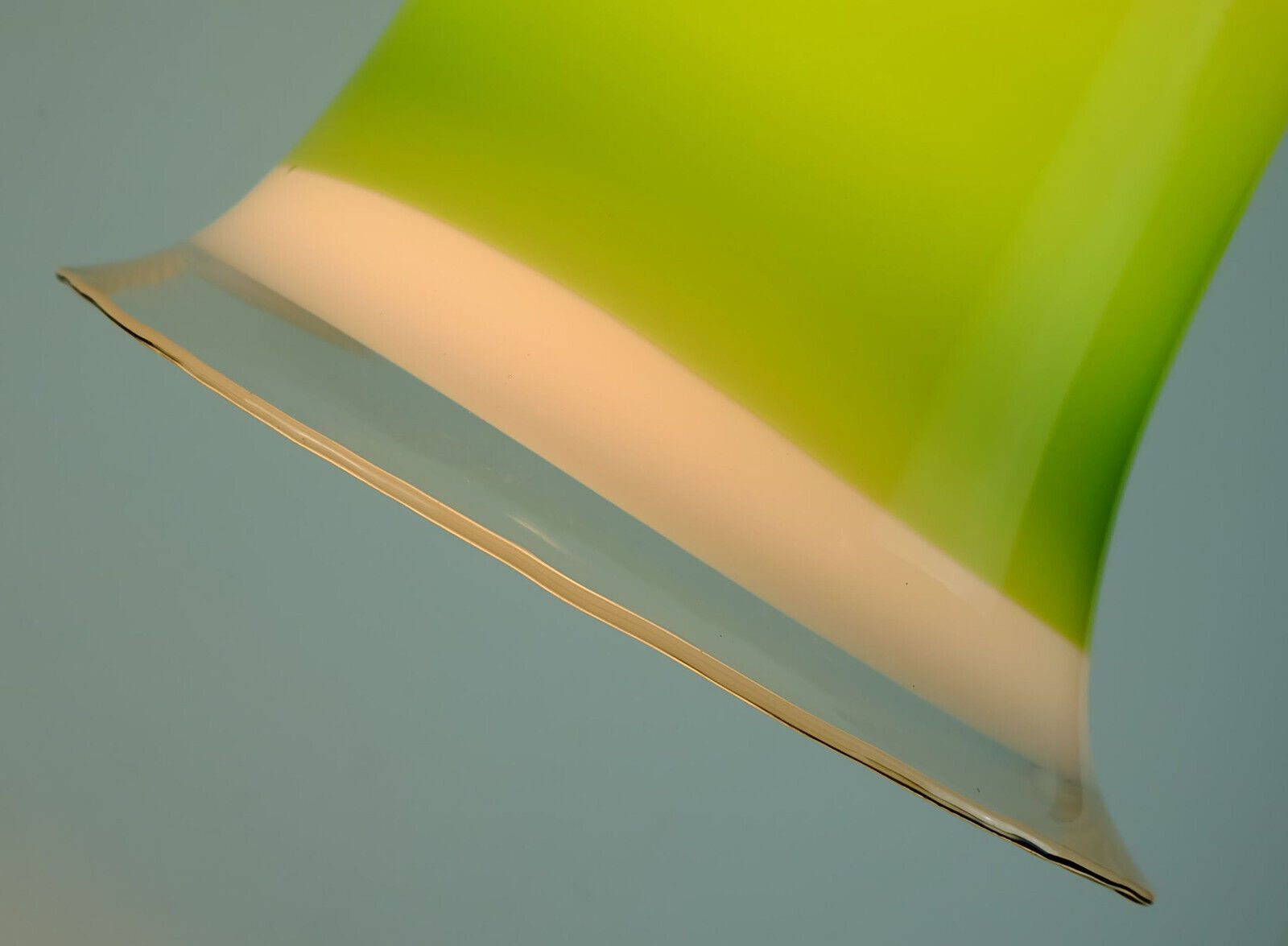 mid century PENDANT LIGHT peill & putzler 1970s green white and clear glass shade model AH 191