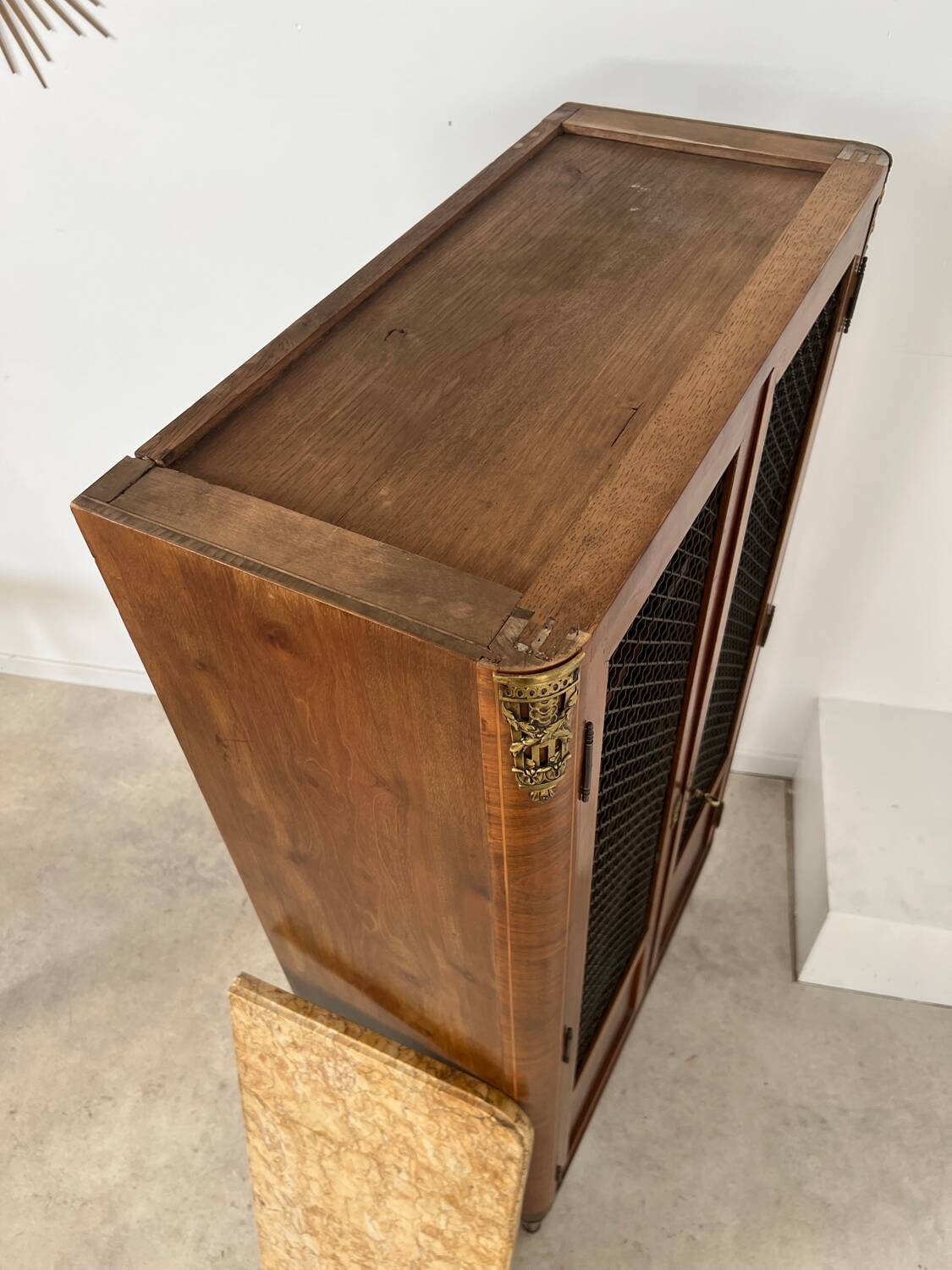 Old display case library with wire mesh from the Napoleon III period, late 19th century