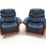 Ekornes Stressless — Pair of Adjustable Swivel Armchairs — Blue Leather