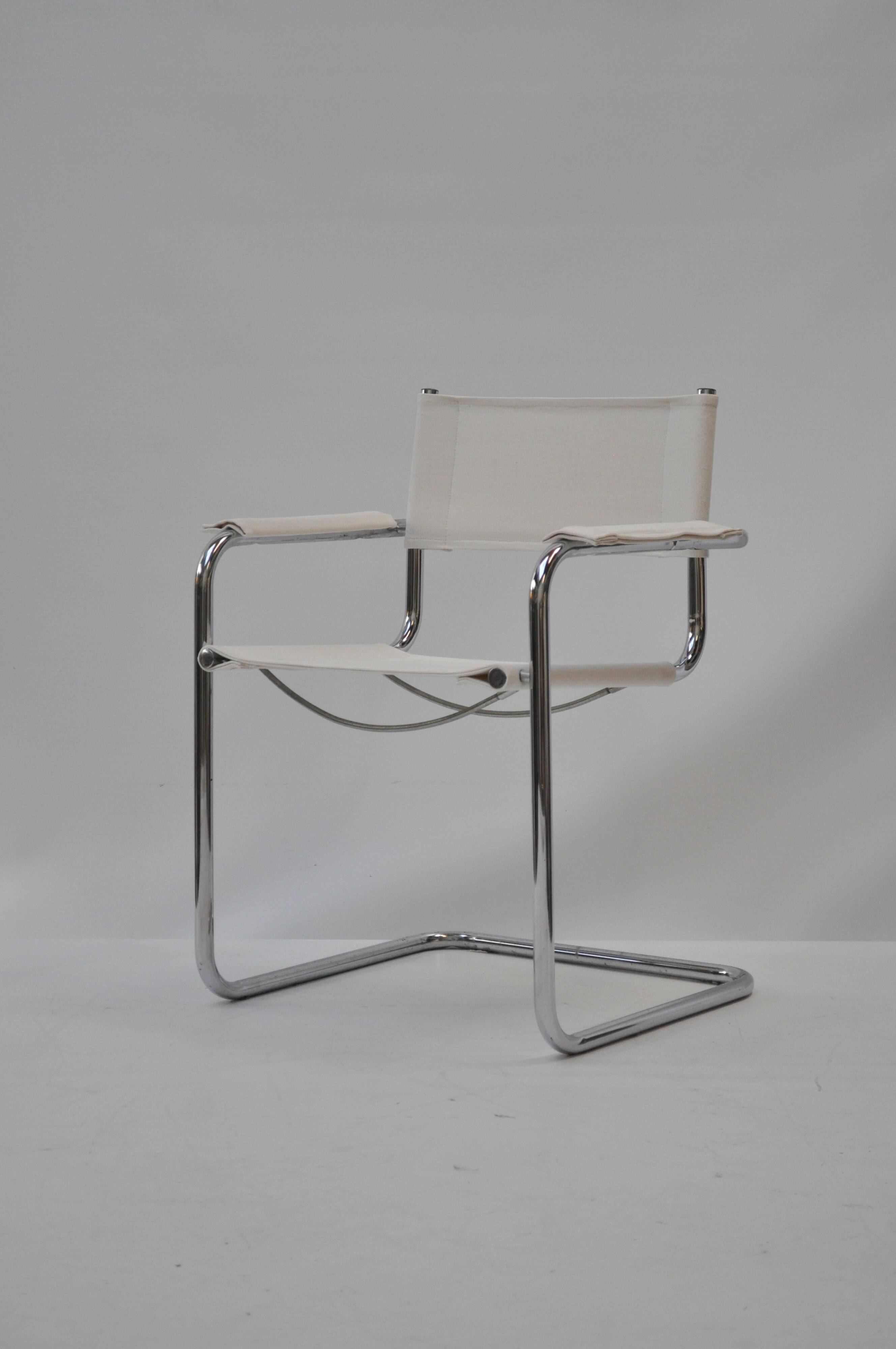 Set of 4 Chrome Sled-Base Chairs, Reupholstered in Italian Chioccarello Lin