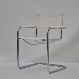 Set of 4 Chrome Sled-Base Chairs, Reupholstered in Italian Chioccarello Lin