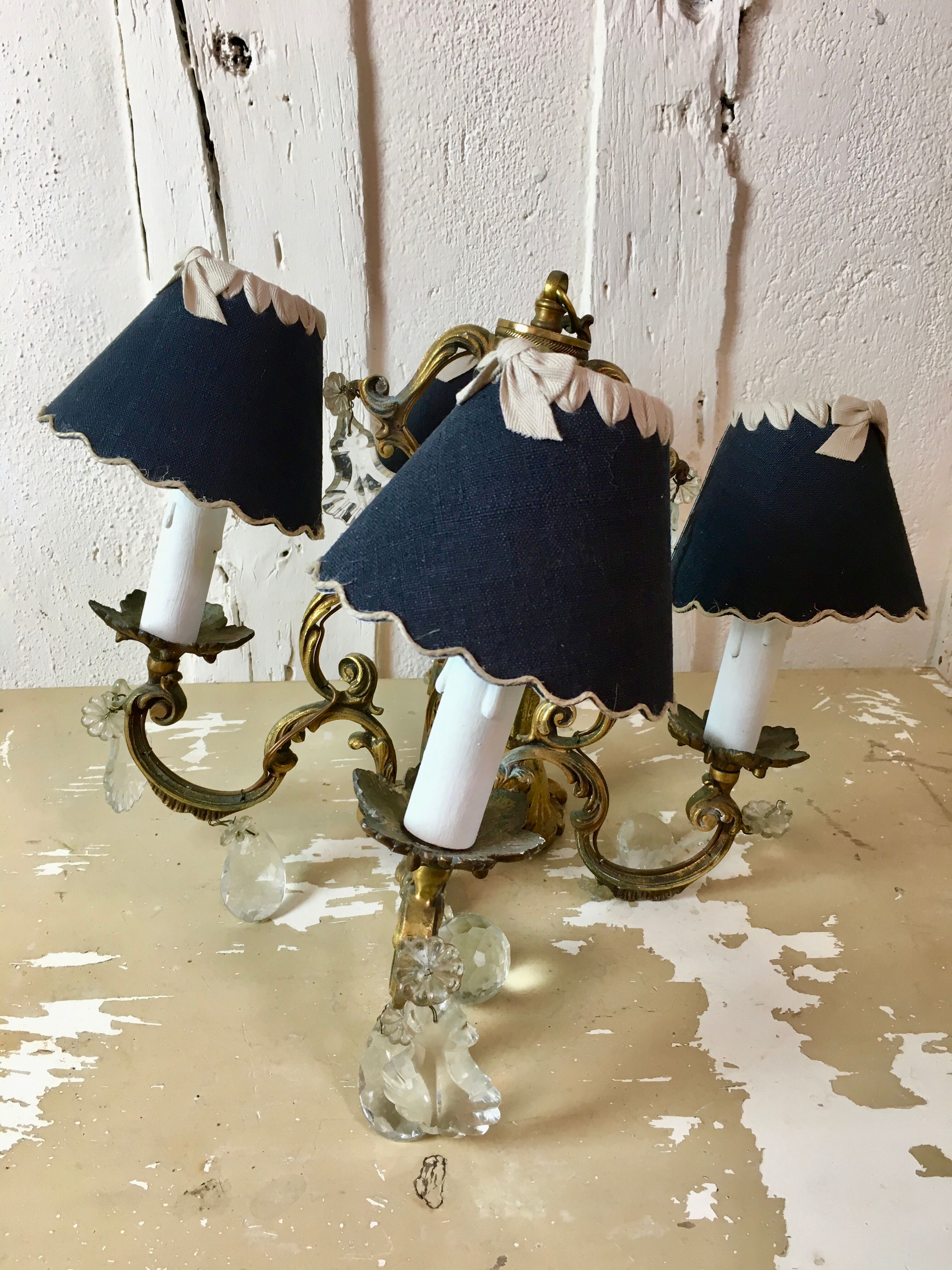 Cage chandelier 4 burners solid bronze and crystal pendants