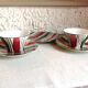 Cups and saucers polychrome Sarreguemines decoration Feria, vintage 30s-50s