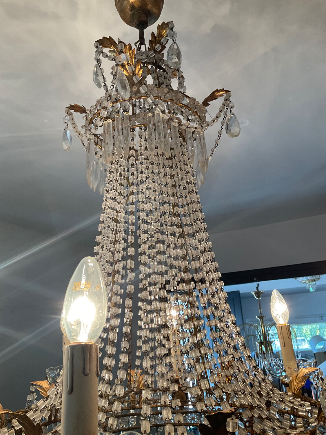 Large Montgolfière chandelier with crystal drops