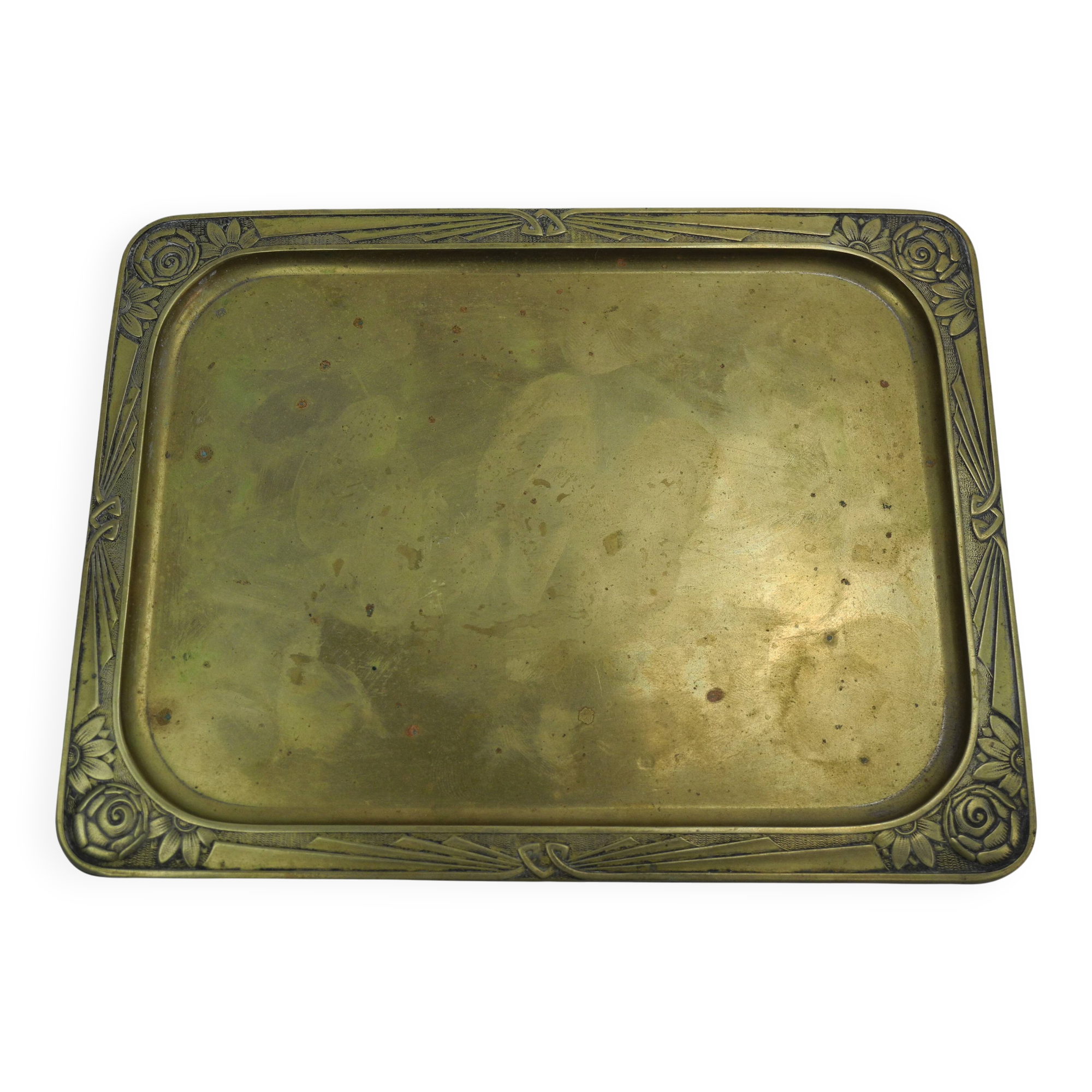 small brass tray stamped LN antique art deco French brass tray