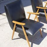 Pair of Scandinavian armchairs in solid beech & skaï, 1950s