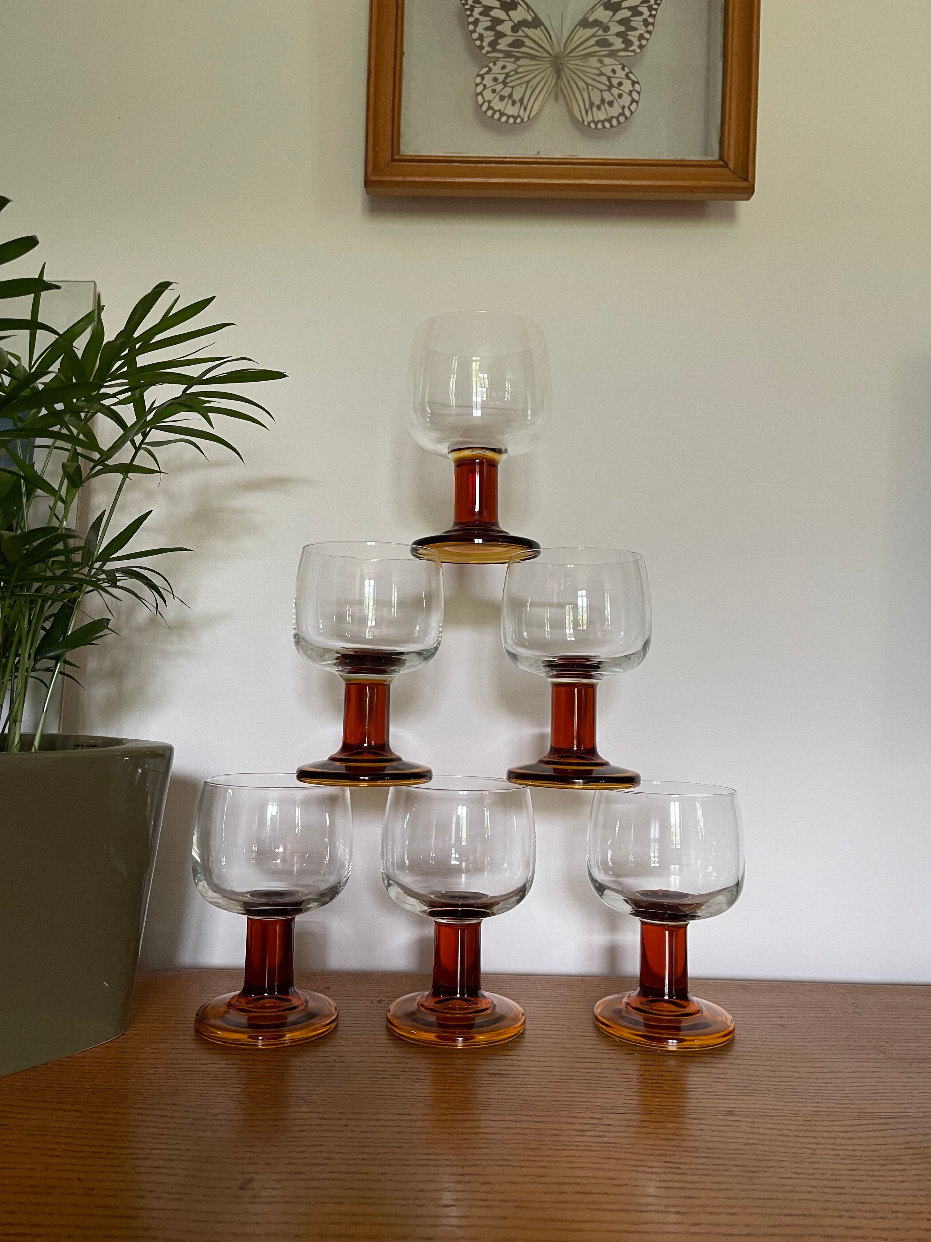6 verres pieds bloc ambre 70’