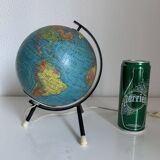 Vintage 1972 globe, terrestrial world map, glass, tripod - 22 cm