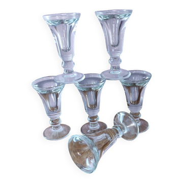Set of 6 antique glasses known as "false bottom" glasses.