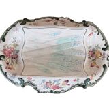 Old Longchamps plate Terre de Fer – Model 1428 – Floral decoration & asparagus in relief – 39 x 23 cm