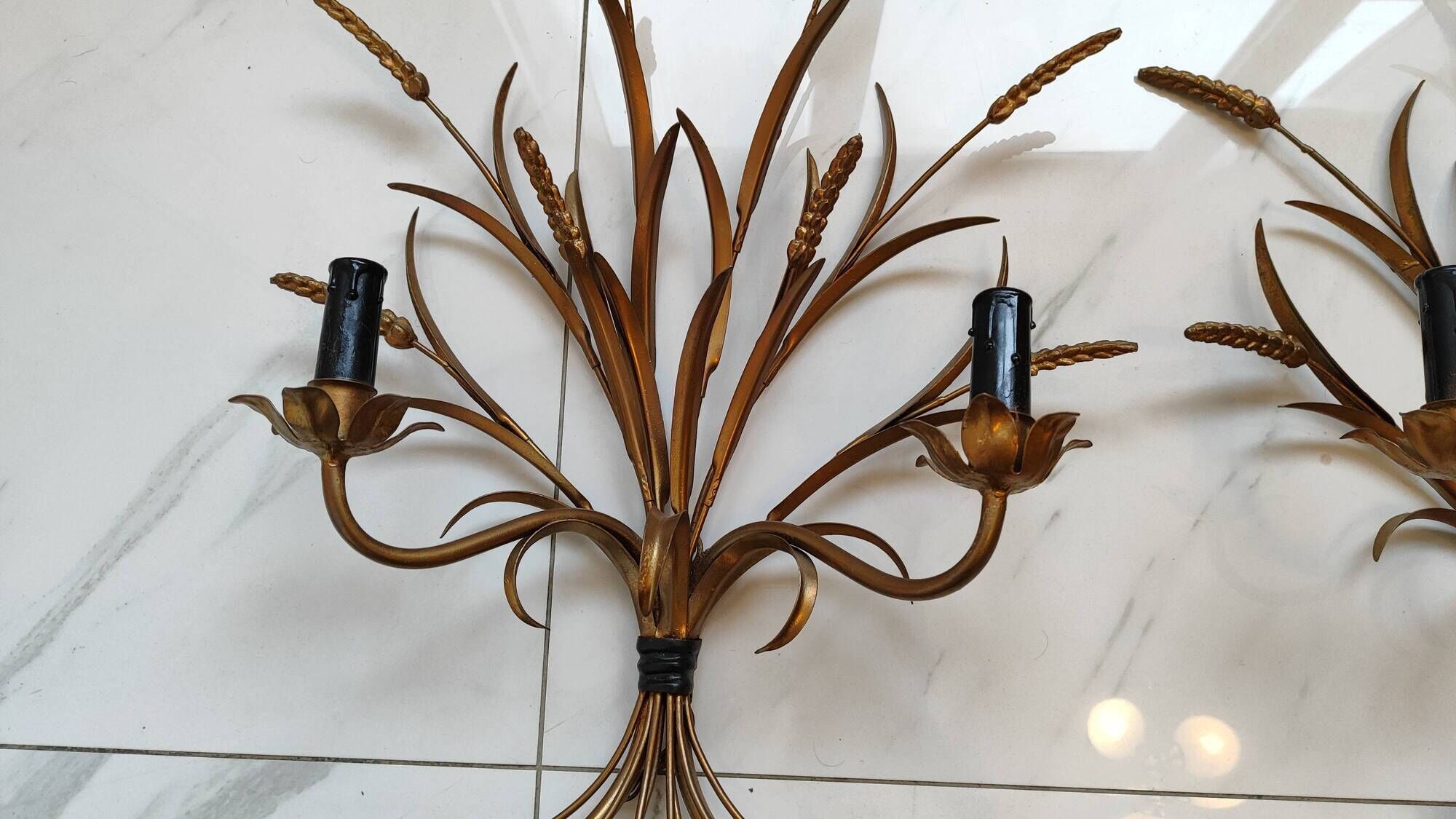 Pair of vintage Sheaves of wheat wall lights