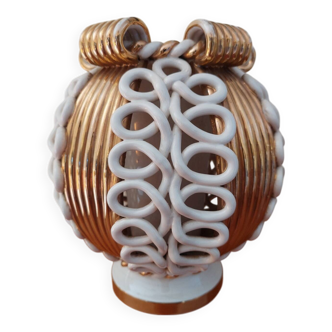 Sainte Radegonde ball vase in white and gold earthenware circa 1940-1950