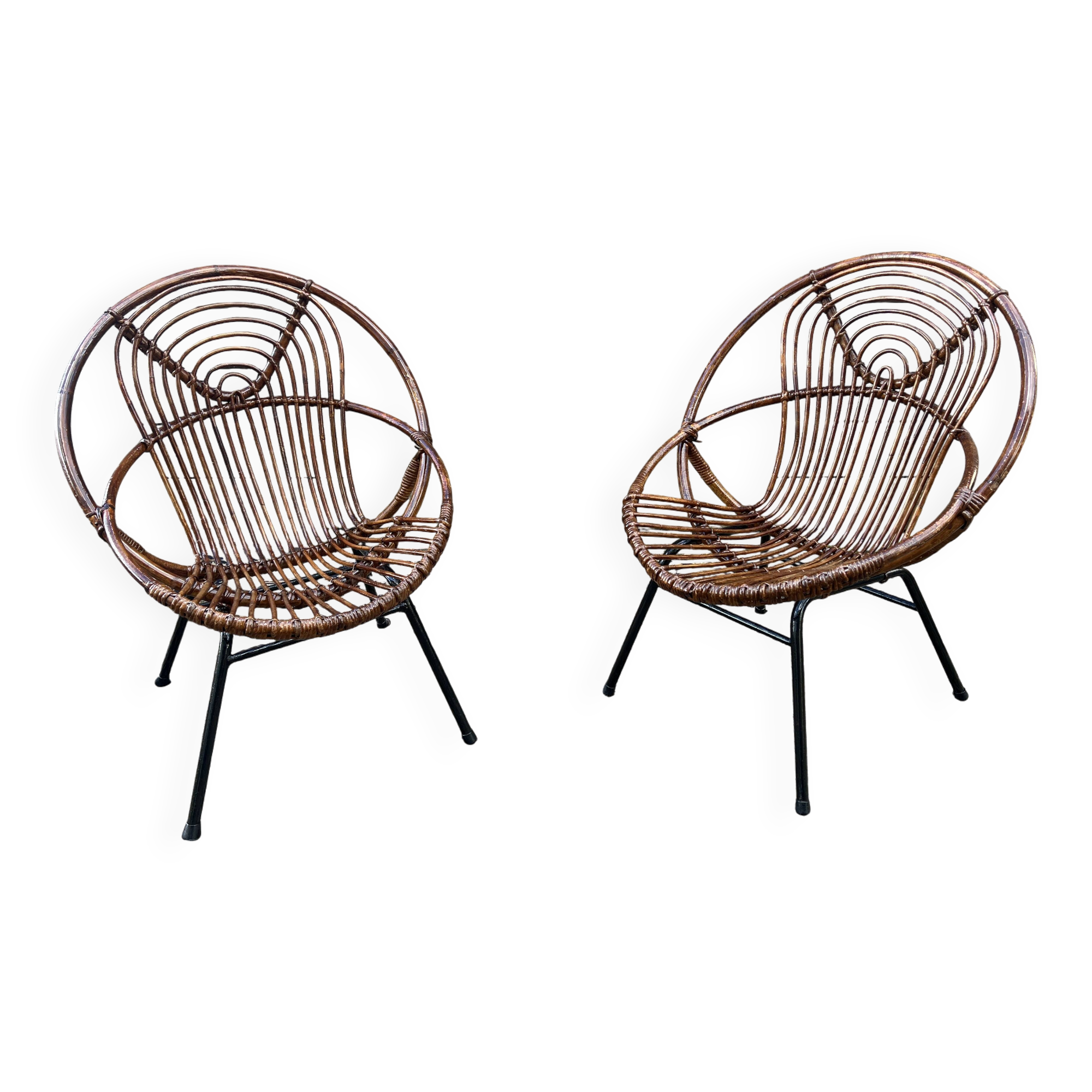 Pair of rattan armchairs, metal legs CIRCA 1950