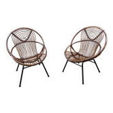 Paire de fauteuils en rotin, pieds métal CIRCA 1950