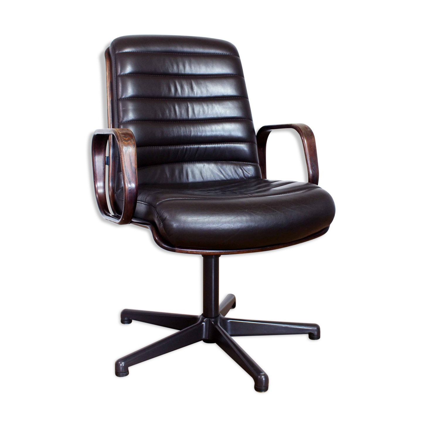 Stoll Giroflex conference chair in leather and 1960s wood